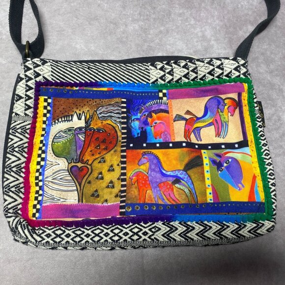 Laurel Burch Crossbody Cotton Canvas 13" Animal Print Bag Purse Horses - Picture 6 of 8